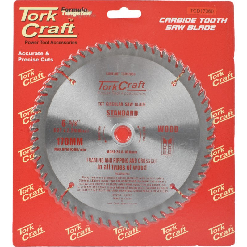 Tork Craft | Saw Blade TCT 170X60T 20/16mm General Purpose Cross Cut-Toolcraft