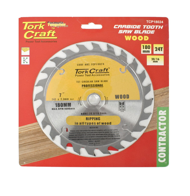 Tork Craft | Saw Blade TCT 180X24T 20/16mm Contractor Wood-Toolcraft
