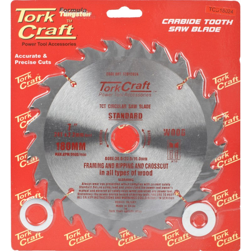 Tork Craft | Saw Blade TCT 180X24T 30/20/16mm General Purpose Rip-Toolcraft