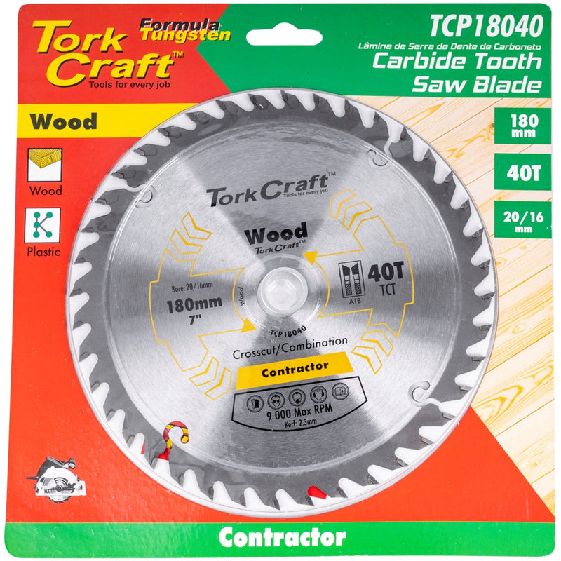 Tork Craft | Saw Blade TCT 180X40T 20/16mm Contractor-Toolcraft