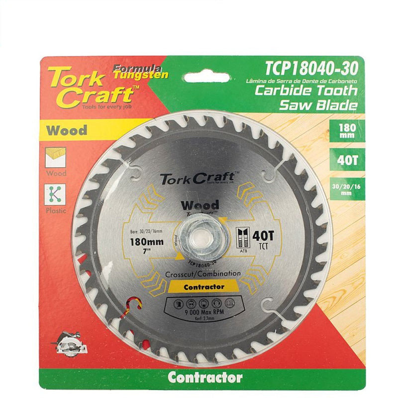 Tork Craft | Saw Blade TCT 180X40T 30/20/16mm Contractor-Toolcraft