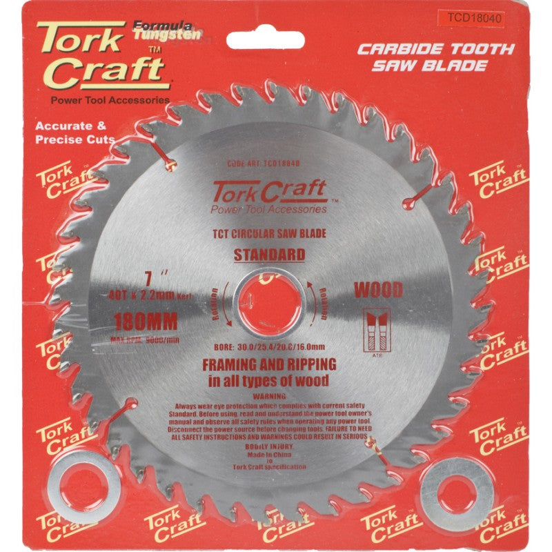 Tork Craft | Saw Blade TCT 180X40T 30/20/16mm General Purpose Combination-Toolcraft