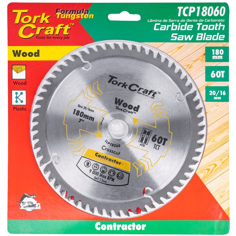 Tork Craft | Saw Blade TCT 180X60T 20/16mm Contractor-Toolcraft