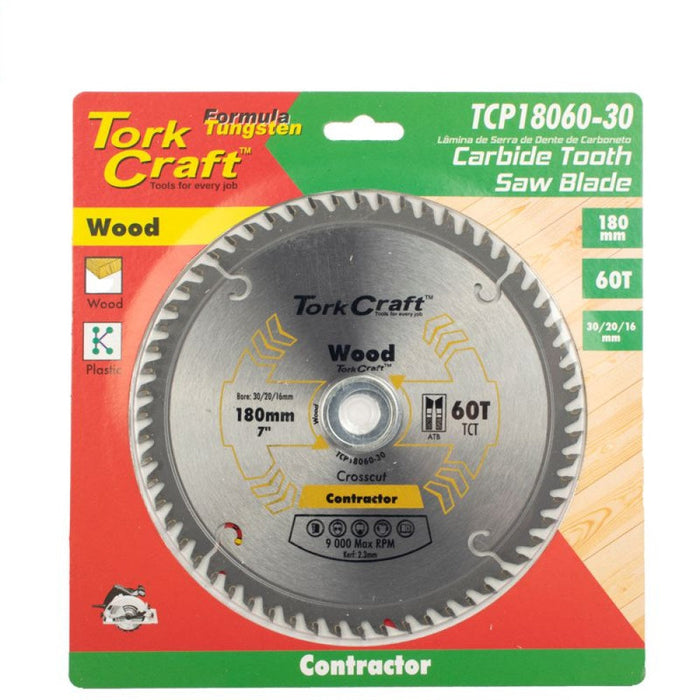 Tork Craft | Saw Blade TCT 180X60T 30/20/16mm Contractor