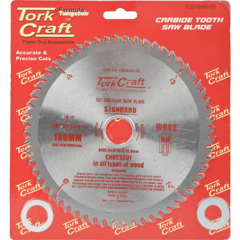 Tork Craft | Saw Blade TCT 180X60T 30/20/16mm General Purpose Combination-Toolcraft