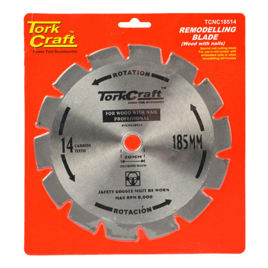 Tork Craft | Saw Blade TCT 185X14T 20/16mm Professional Nail Cutting