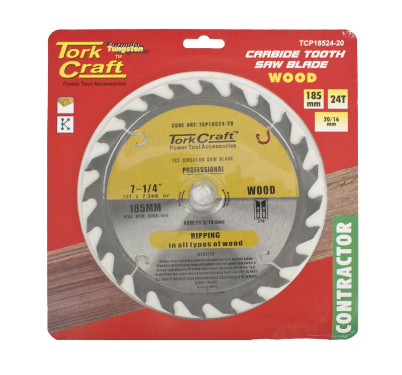 Tork Craft | Saw Blade TCT 185x24T 20/16mm Contractor Wood - Toolcraft
