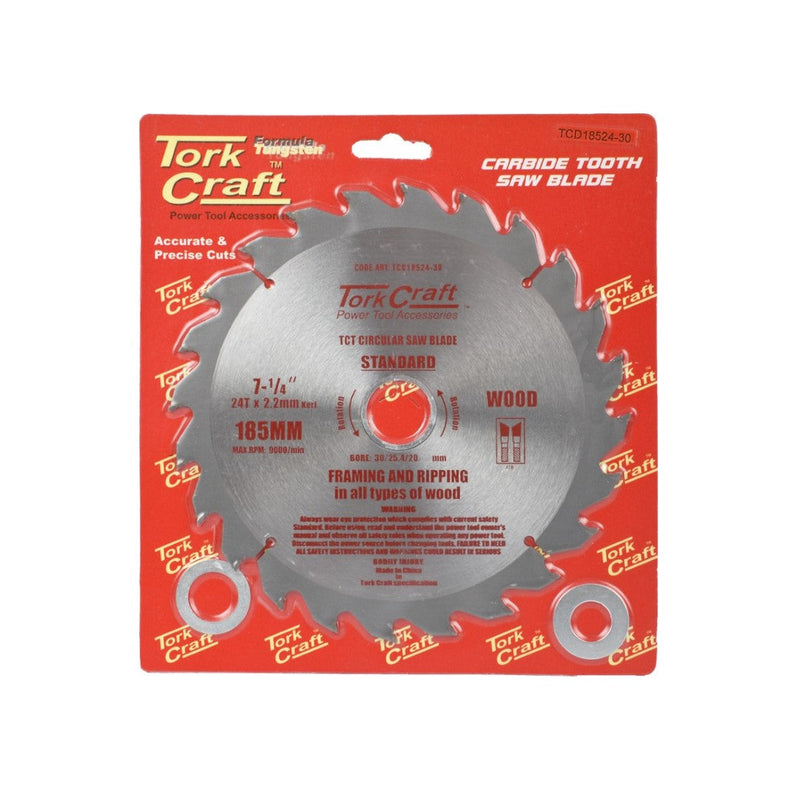 Tork Craft | Saw Blade TCT 185X24T 30/25,4/20/16mm General Purpose Combination-Toolcraft
