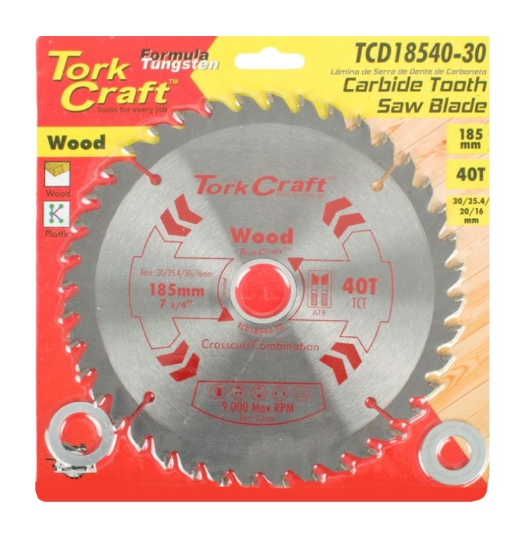 Tork Craft | Saw Blade TCT 185X40T 30/20/16mm General Purpose Combination-Toolcraft