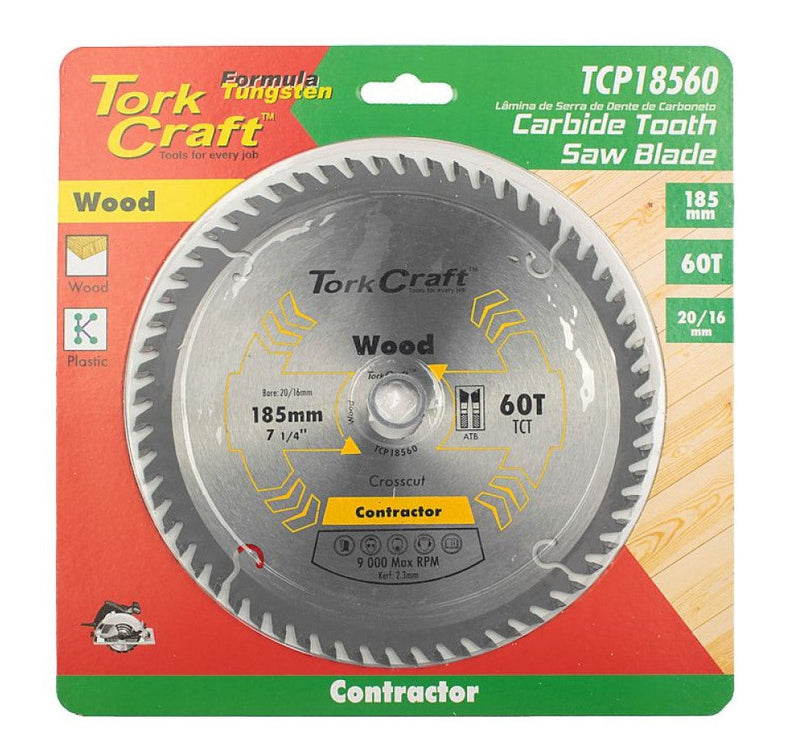 Tork Craft | Saw Blade TCT 185x60T 20/16mm Wood Contractor - Toolcraft