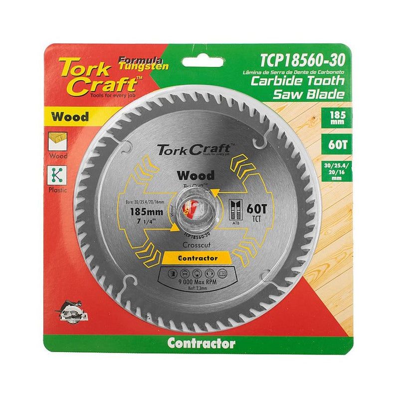 Tork Craft | Saw Blade TCT 185X60T 30/25,4/20/16mm General Purpose Cross Cut-Toolcraft
