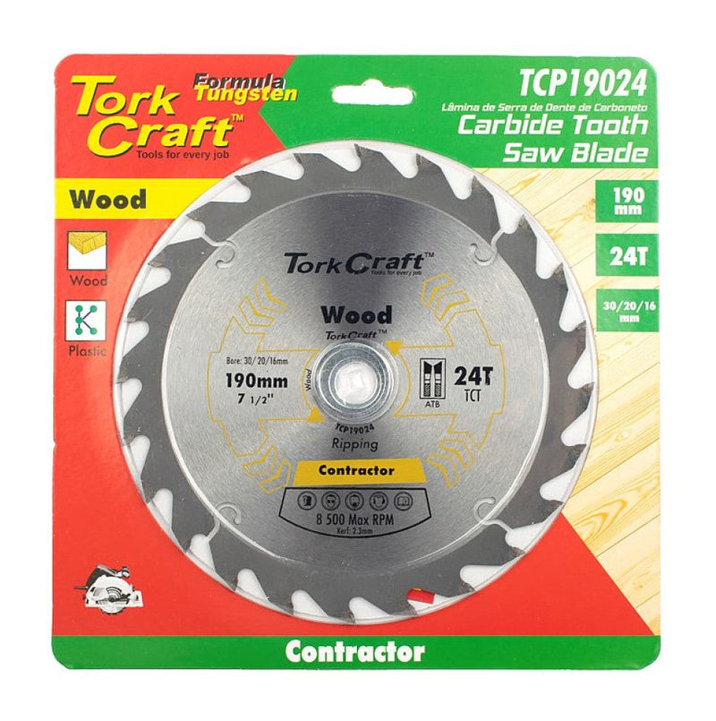 Tork Craft | Saw Blade TCT 190x24T 30/20/16mm Wood Contractor - Toolcraft