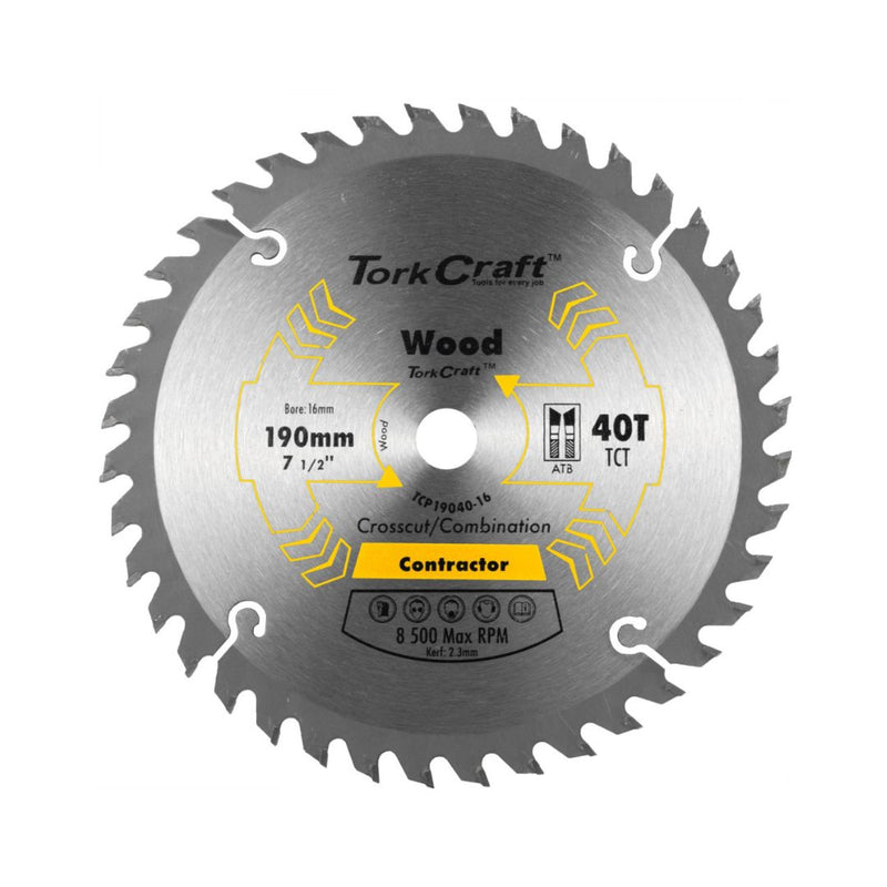 Tork Craft | Saw Blade TCT 190X40T 16mm Crosscut Combination Wood-Toolcraft