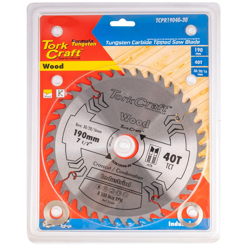 Tork Craft | Saw Blade TCT 190X40T 30/20/16mm ATB Positive Professional Industrial-Toolcraft