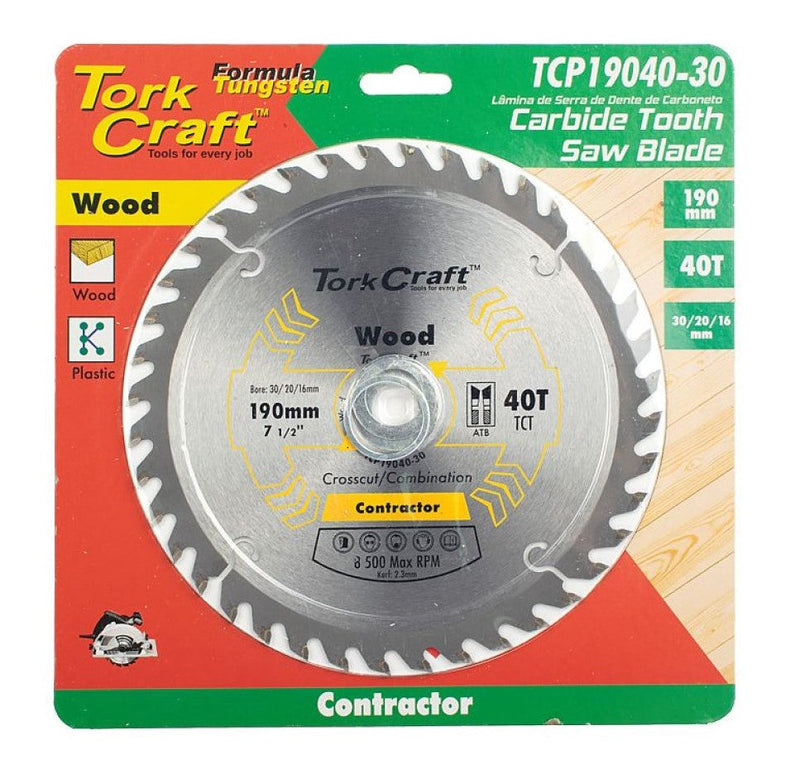 Tork Craft | Saw Blade TCT 190x40T 30/20/16mm Wood Contractor - Toolcraft