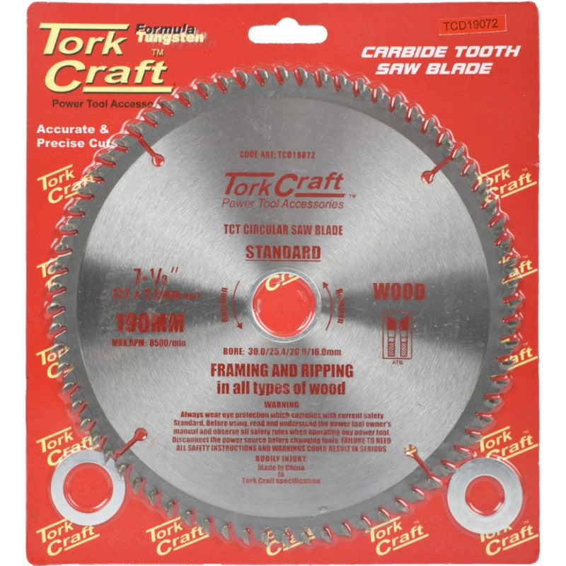 Tork Craft | Saw Blade TCT 190X72T 30mm General Purpose Cross Cut Smooth-Toolcraft