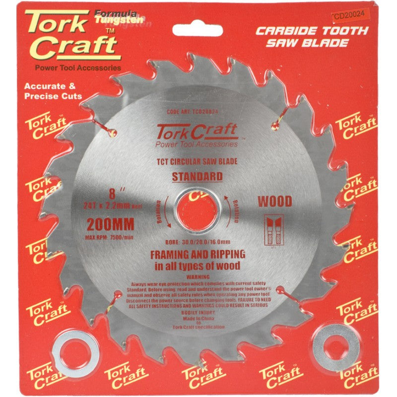 Tork Craft | Saw Blade TCT 200X24T 30/20/16mm General Purpose Rip-Toolcraft