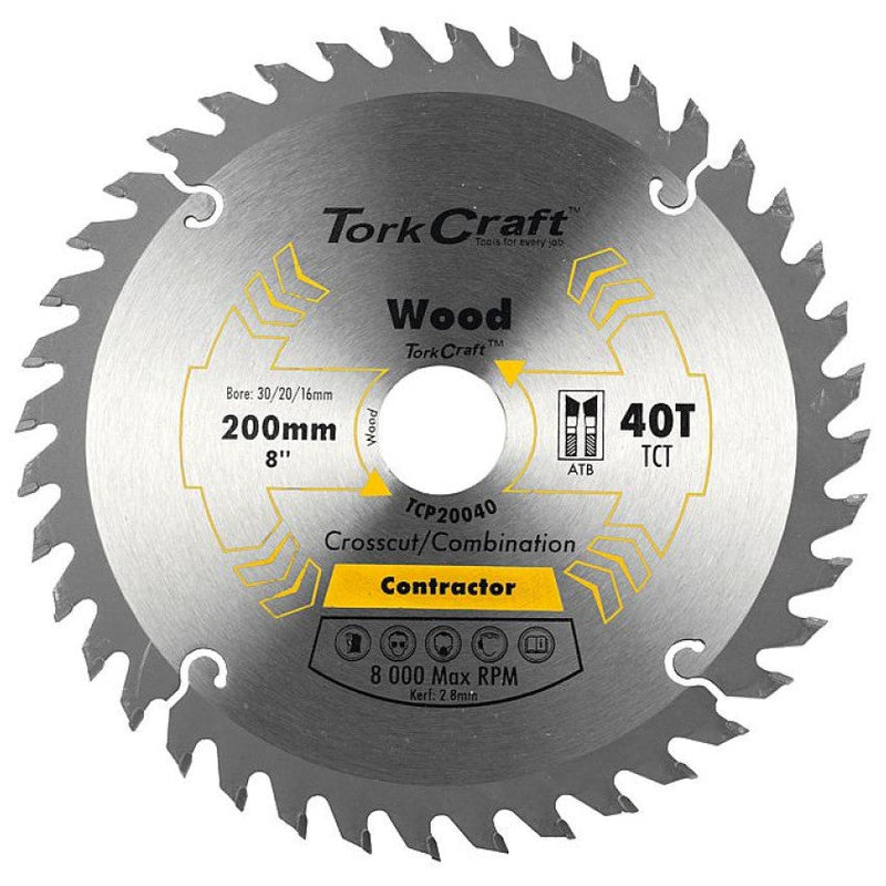 Tork Craft | Saw Blade TCT 200X40T 30/1/20/16mm Contractor-Toolcraft