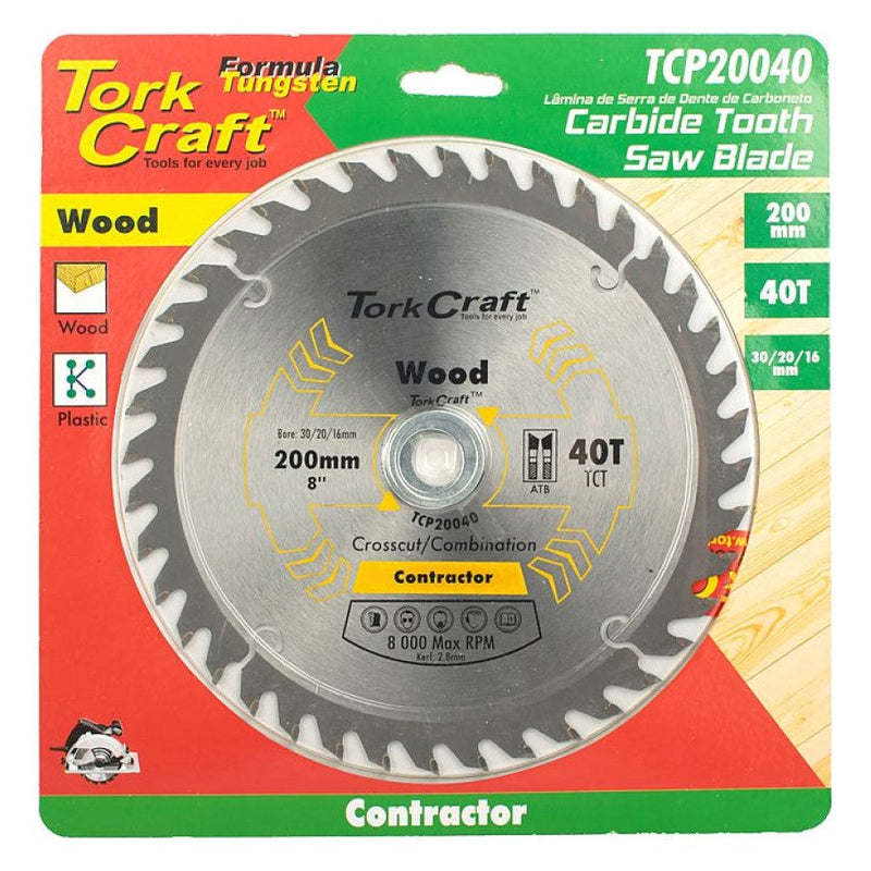 Tork Craft | Saw Blade TCT 200X40T 30/1/20/16mm Contractor-Toolcraft