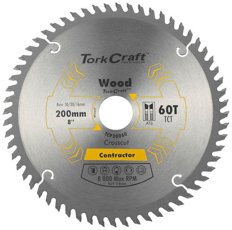 Tork Craft | Saw Blade TCT 200X60T 30/20/16mm Contractor-Toolcraft