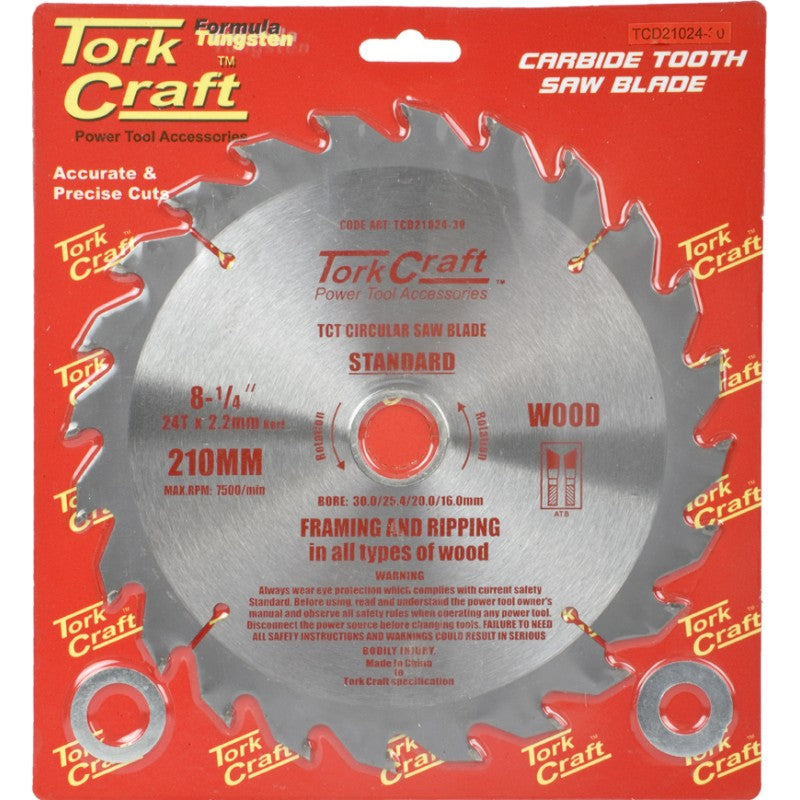 Tork Craft | Saw Blade TCT 210X24T 30/20/16mm General Purpose Rip-Toolcraft
