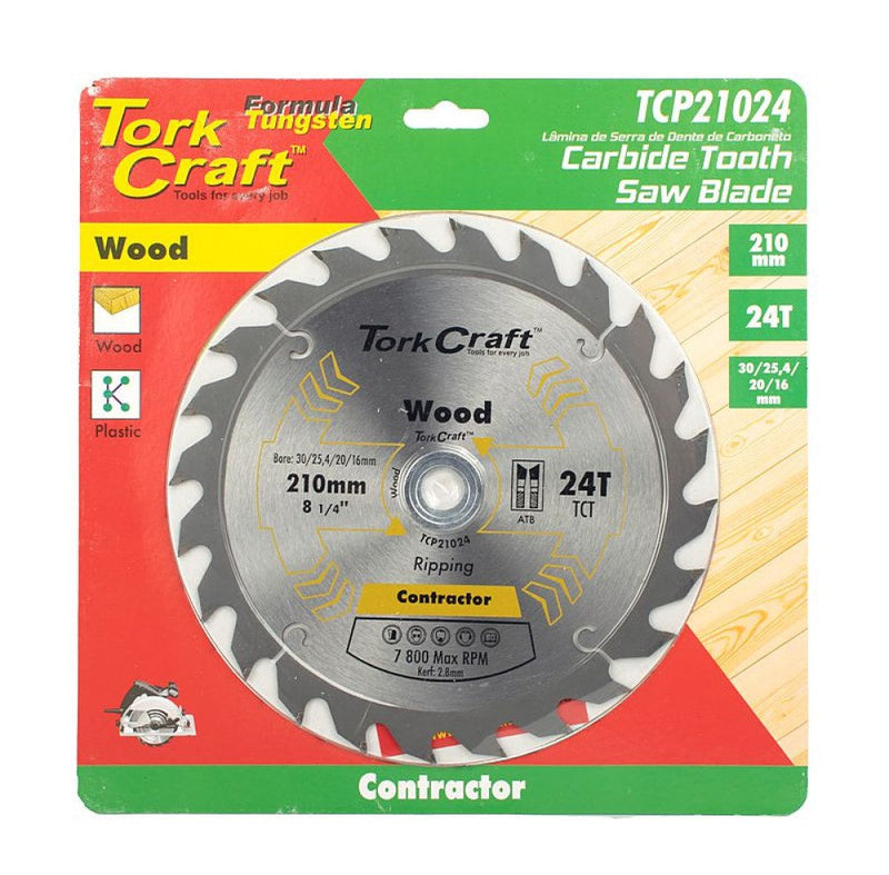 Tork Craft | Saw Blade TCT 210x24T 30/25,4/20/16mm Wood Contractor - Toolcraft