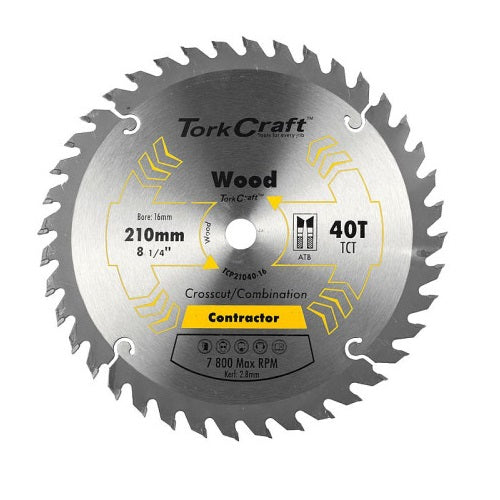 Tork Craft | Saw Blade TCT 210X40T 16mm Contractor-Toolcraft