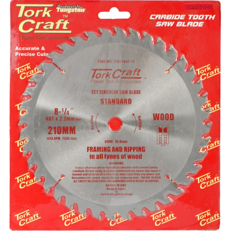 Tork Craft | Saw Blade TCT 210X40T 16mm General Purpose Combination-Toolcraft