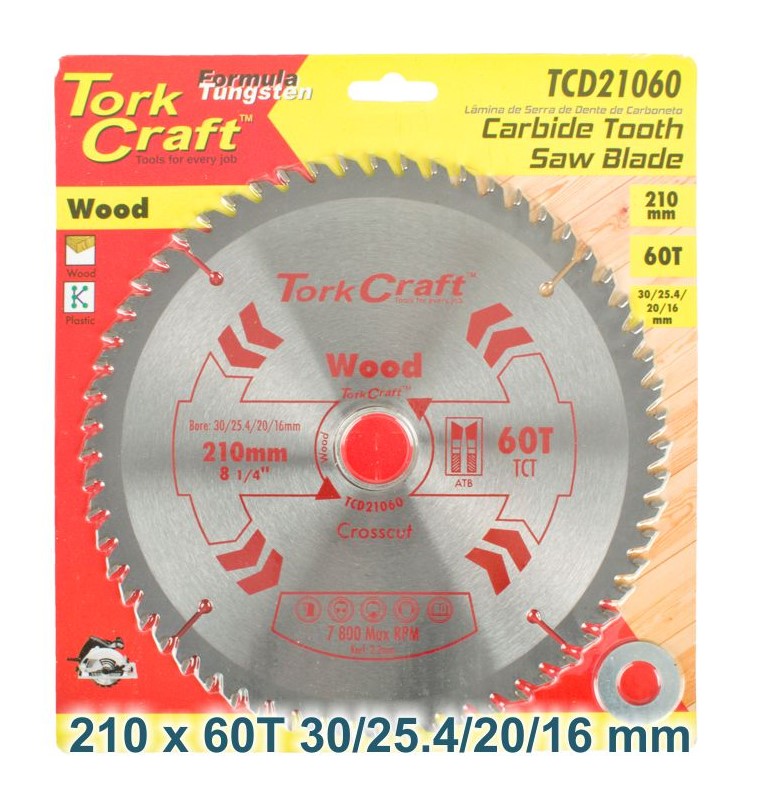Tork Craft | Saw Blade TCT 210X60T 30/20/16mm General Purpose Cross Cut-Toolcraft