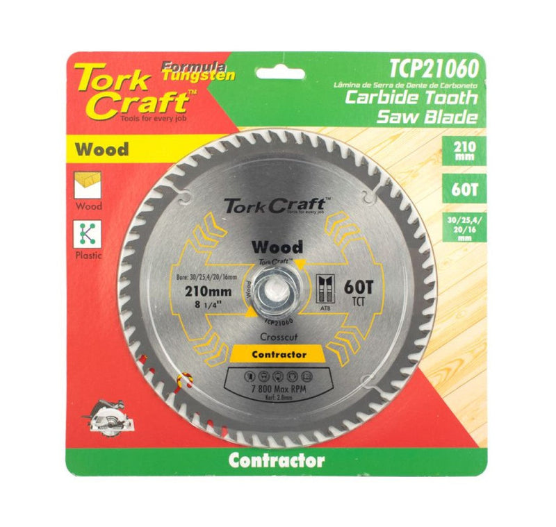 Tork Craft | Saw Blade TCT 210x60T 30/25,4/20/16mm Wood Contractor - Toolcraft