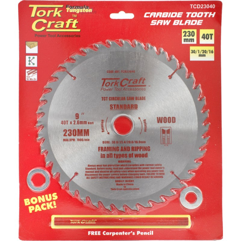 Tork Craft | Saw Blade TCT 230X40T 30/25,4/20/16mm General Purpose Combination-Toolcraft