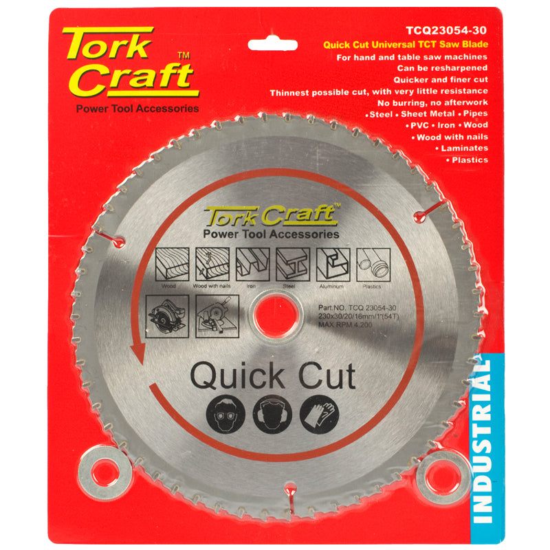 Tork Craft | Saw Blade TCT 230x54T 30/20/16mm Quick Cut Universal (Online Only) - Toolcraft