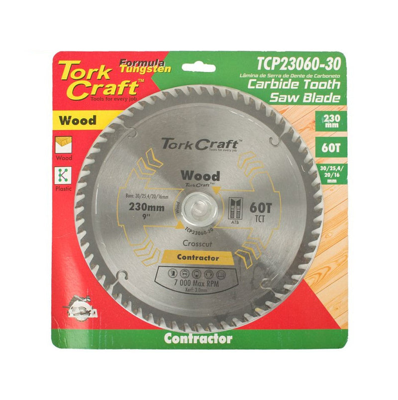 Tork Craft | Saw Blade TCT 230x60T 30/25,4/20/16mm Wood Contractor - Toolcraft