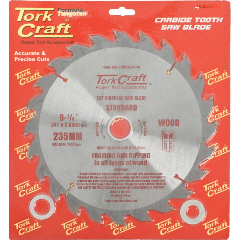 Tork Craft | Saw Blade TCT 235X24T 30/20/16mm General Purpose Rip-Toolcraft