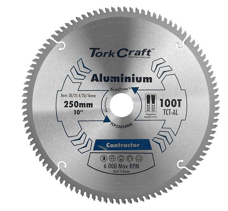Tork Craft | Saw Blade TCT 250X100T 30/25,4/20/16mm Aluminium Contractor-Toolcraft