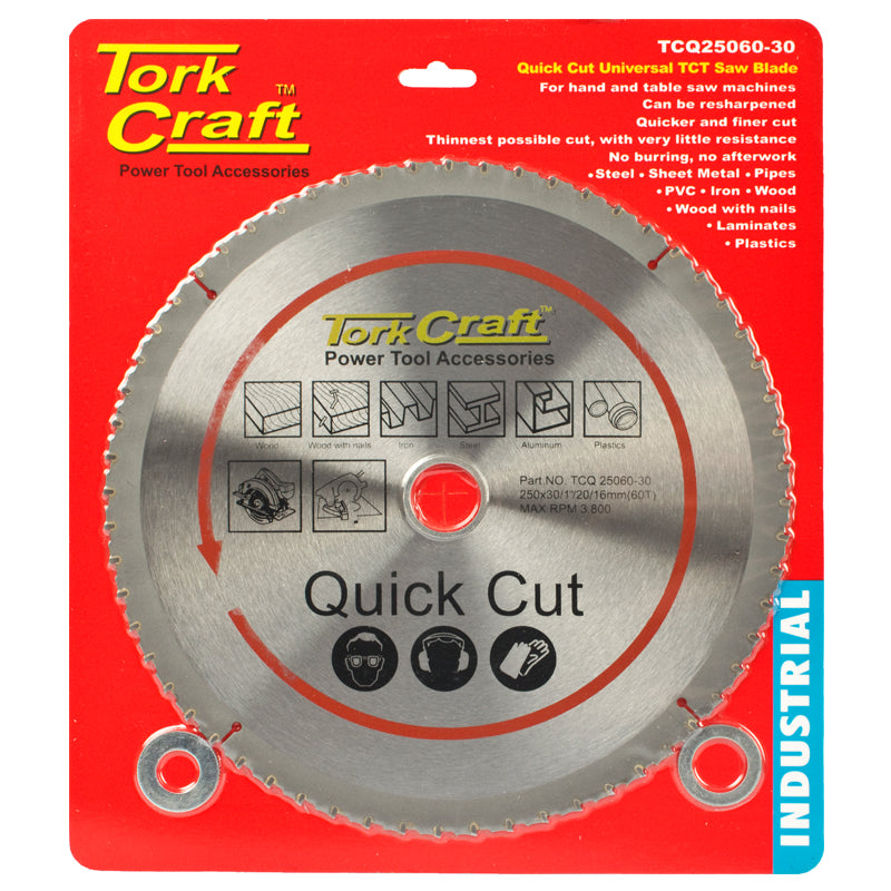 Tork Craft | Saw Blade TCT 250x60T 30/20/16mm Quick Cut Universal - Toolcraft