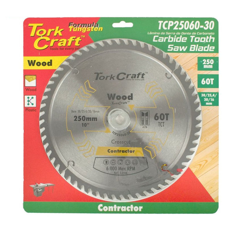Tork Craft | Saw Blade TCT 250x60T 30/20/16mm Wood Contractor - Toolcraft