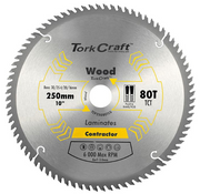 Tork Craft | Saw Blade TCT 250x80T 30/25,4/20/16mm Contractor Wood - Toolcraft