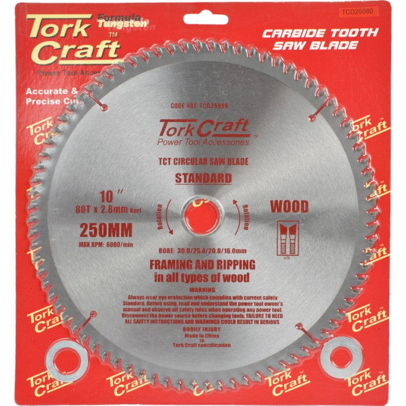 Tork Craft | Saw Blade TCT 250X80T 30/25,4/20mm General Purpose Cross Cut Smooth-Toolcraft