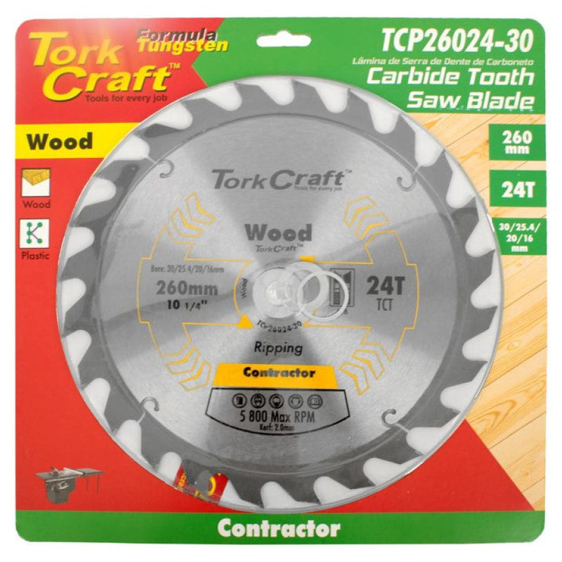 Tork Craft | Saw Blade TCT 260X24T 30/25,4/20/16mm Contractor-Toolcraft
