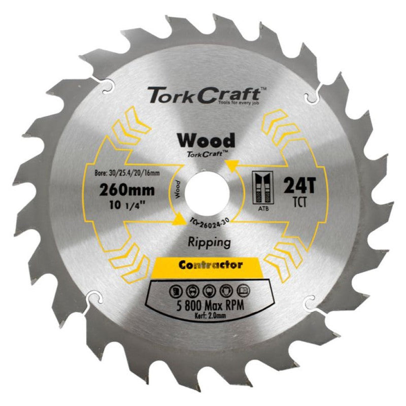 Tork Craft | Saw Blade TCT 260X24T 30/25,4/20/16mm Contractor-Toolcraft