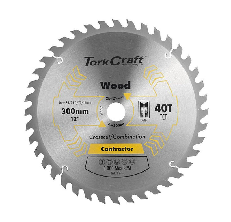 Tork Craft | Saw Blade TCT 300X40T 30/25,4/20/16mm Contractor Wood-Toolcraft