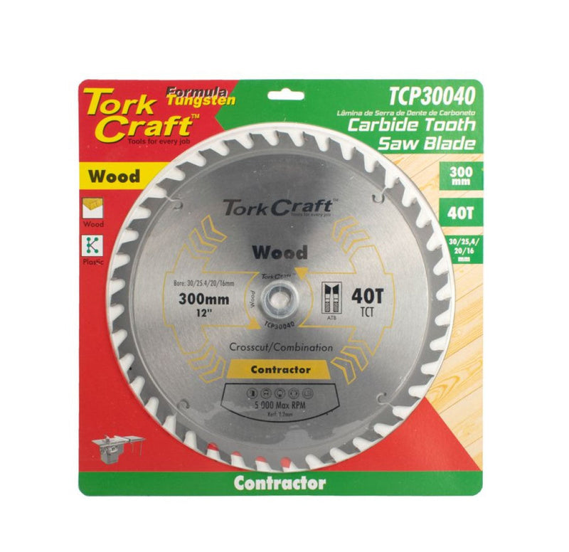 Tork Craft | Saw Blade TCT 300X40T 30/25,4/20/16mm Contractor Wood-Toolcraft