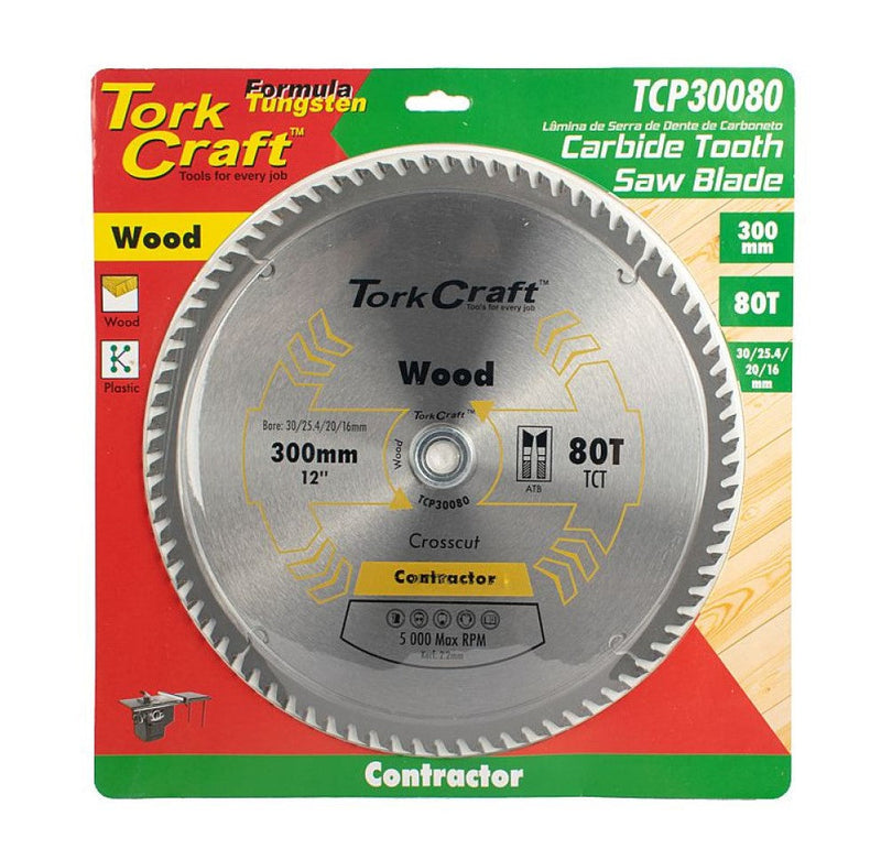 Tork Craft | Saw Blade TCT 300x80T 30/25,4/20/16mm Wood Contractor - Toolcraft