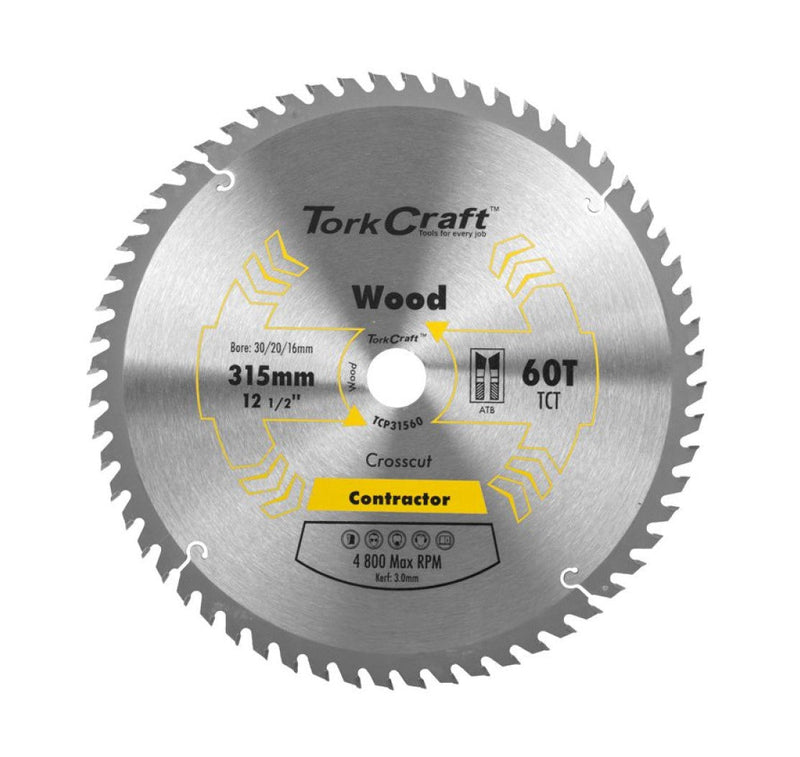 Tork Craft | Saw Blade TCT 315X60T 30/25,4/20/16mm Contractor Wood-Toolcraft