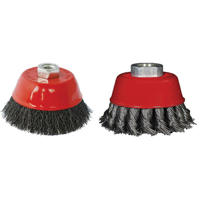 Tork Craft | Wire Cup Brush 75mm x M14 Crimped & Knotted Set 2Pc for 115mm Grinder-Toolcraft