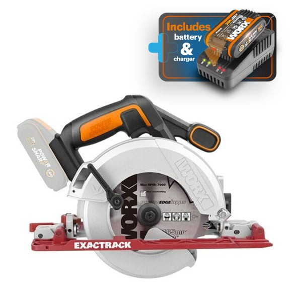 WORX | 20V ExactTrack 165mm Circular Saw (Incl Battery & Charger)