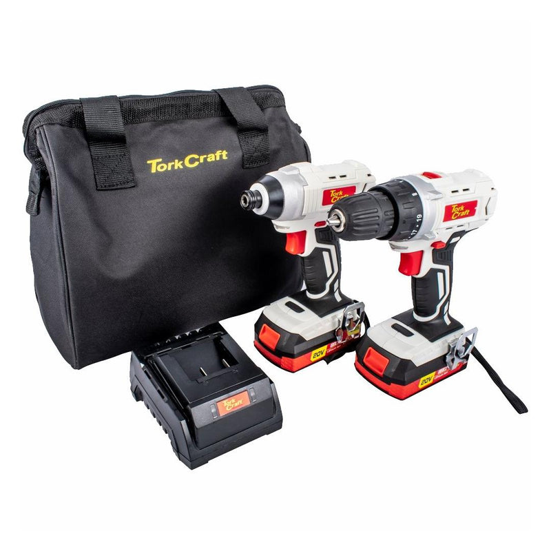 Tork Craft | Drill &amp; Impact Driver Twin Pack 20v 2 X 2.0ah Bat Std Charg Carry Bag-Toolcraft