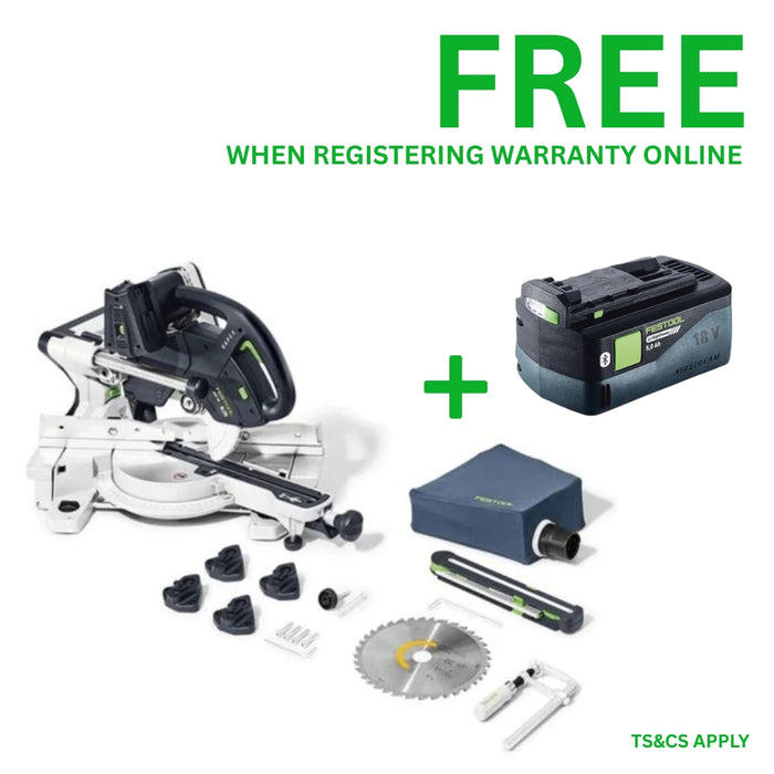 Festool | Cordless sliding compound mitre saw KAPEX KSC 60 EB-Basic + FREE High Power Battery 18V 5aH (Free gift will be received when registering tool for warranty, Ts&Cs in description below)