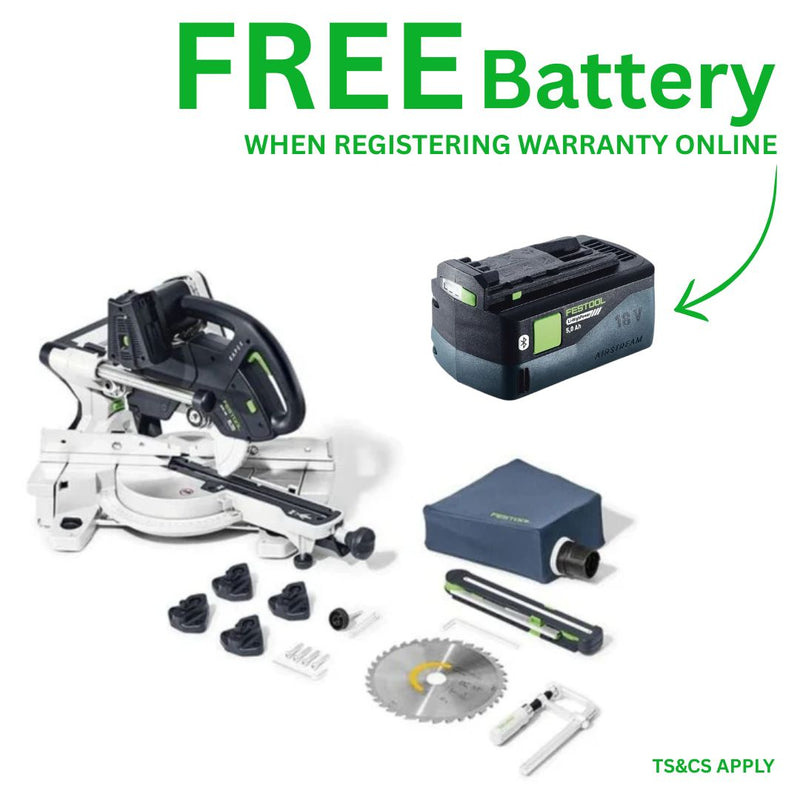 Festool | Cordless sliding compound mitre saw KAPEX KSC 60 EB-Basic + FREE High Power Battery 18V 5aH (Free gift will be received when registering tool for warranty, Ts&Cs in description below)-Toolcraft